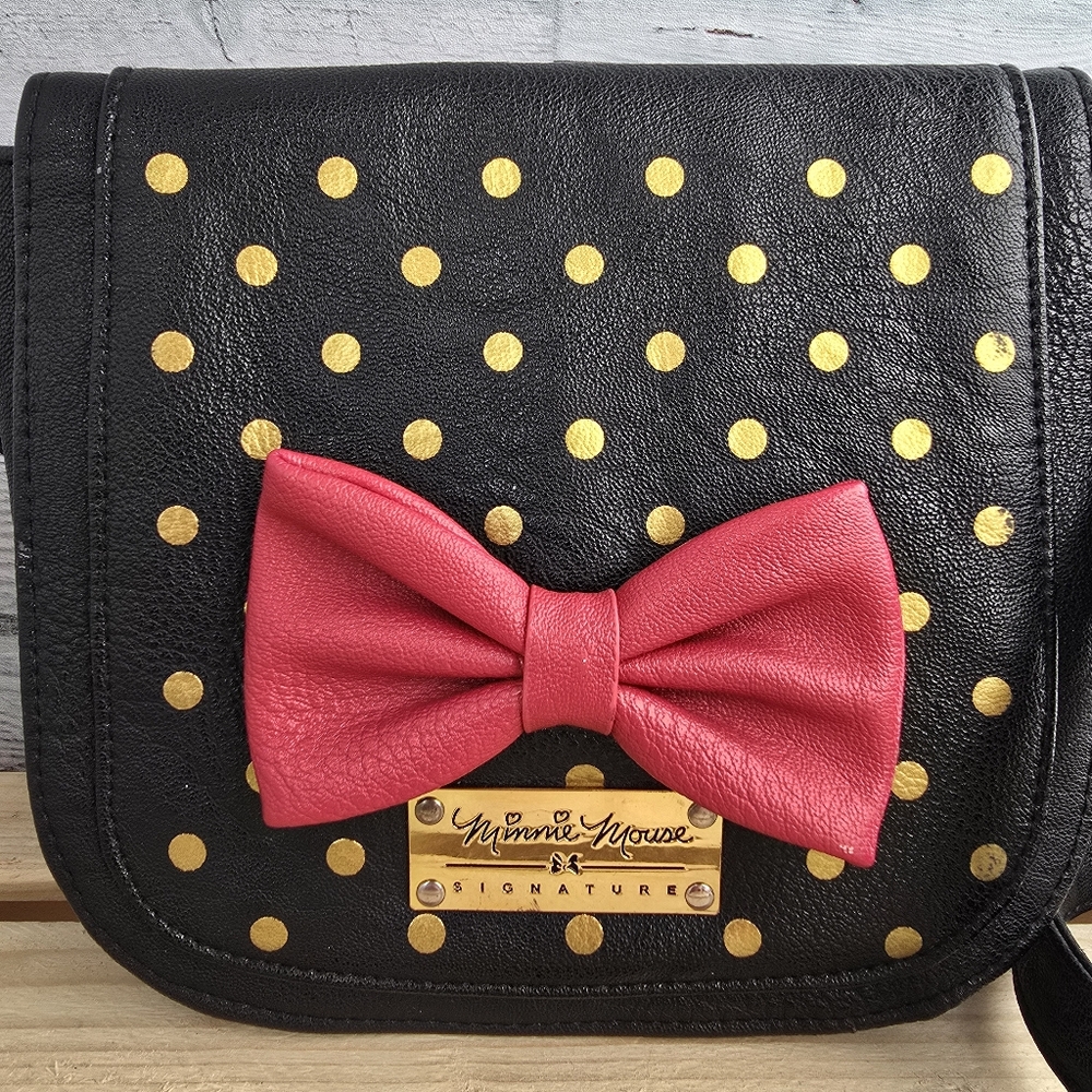 Disney Store Minnie Mouse Signature Black Faux Leather Crossbody Purse - Picture 2 of 15